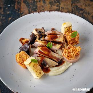 Faisan, foie gras, céleri-rave et champignons