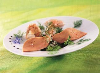 Lentilles vertes du Puy au Foie Gras de canard entier et aux langoustines