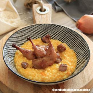 Risotto potimarron, cuisses de cailles et Foie Gras poêlé