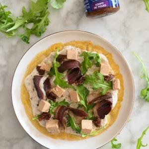 Socca garnie figue, foie gras et magret